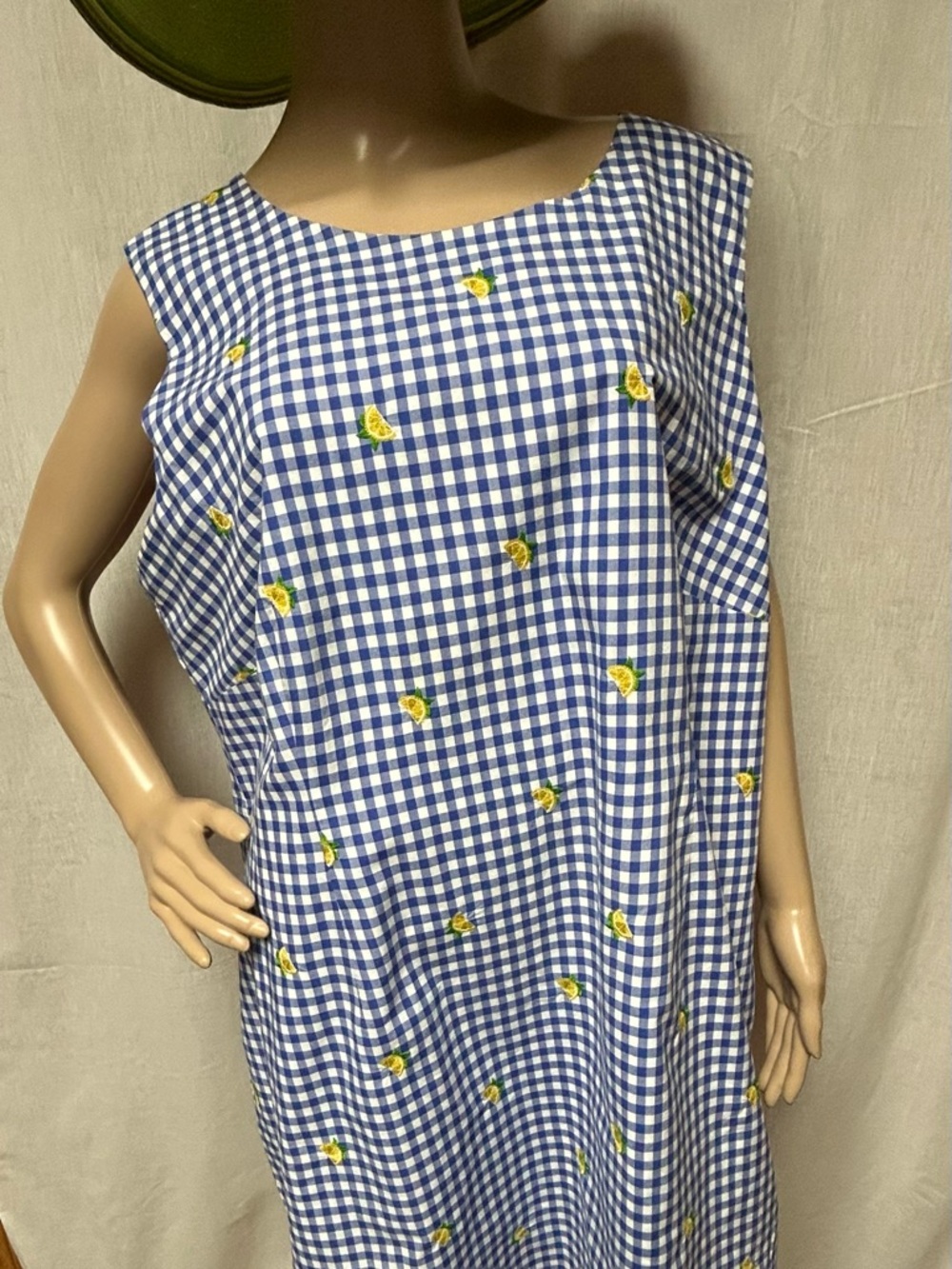 Dress 20WP lined 100% cotton 35” length 24” pit to pit flat blue gingham lemons - Picture 3 of 10